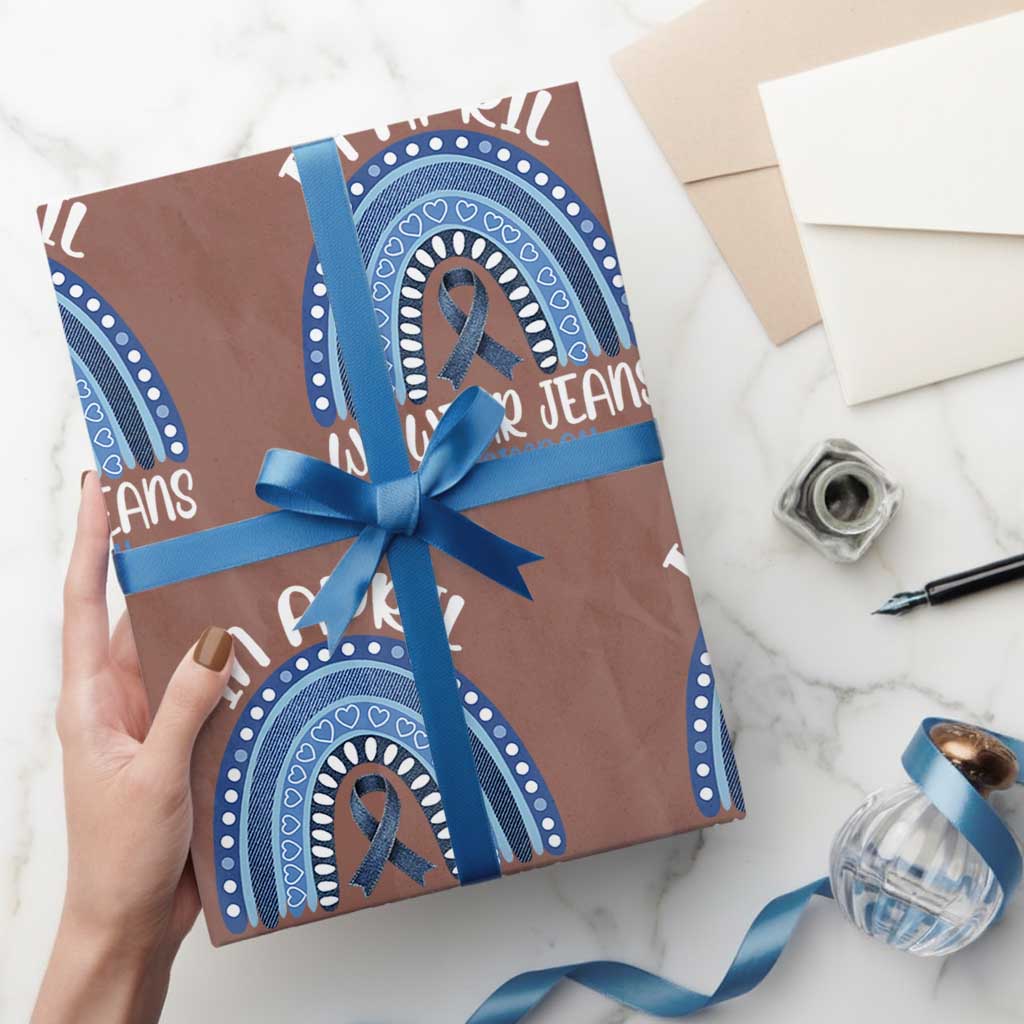 Denim Day Awareness Wrapping Paper Roll In April We Wear Jeans Rainbow TS11 Mocha Print Your Wear
