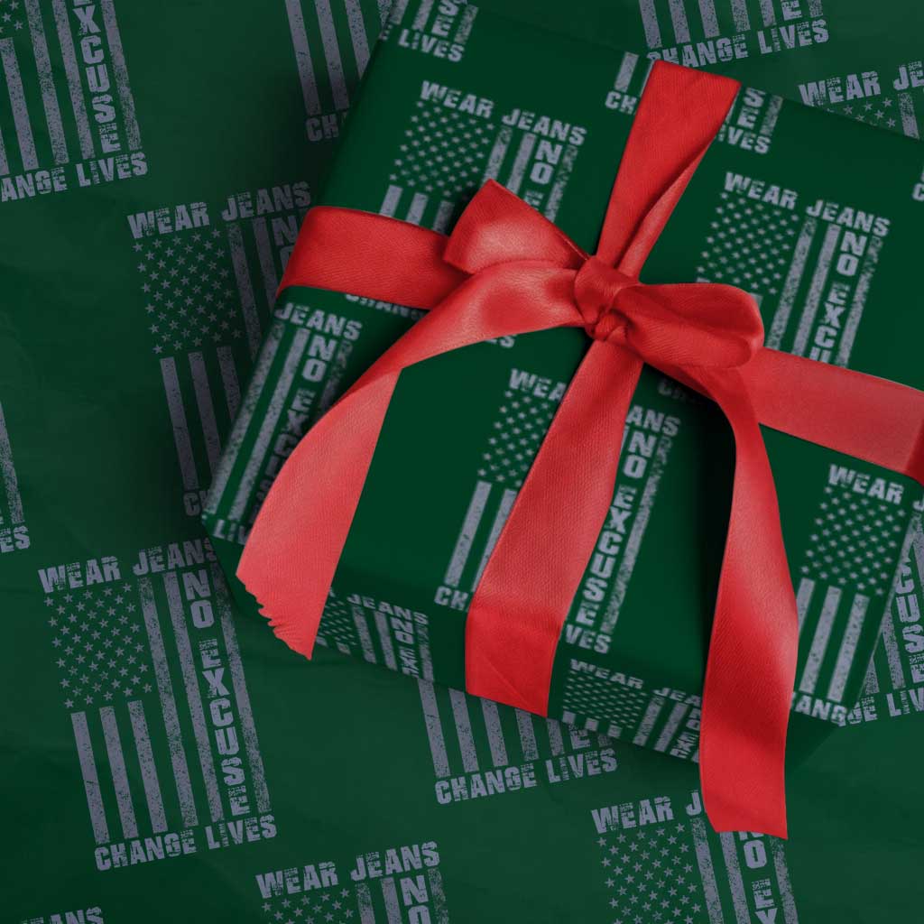 Denim Day Awareness Wrapping Paper Roll Wear Jeans No Excuse Change Lives Vintage American Flag TS11 Green Print Your Wear
