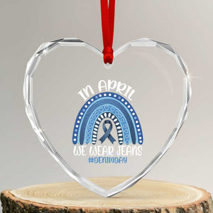 Denim Day Awareness Heart Crystal Glass Ornament In April We Wear Jeans Rainbow TS11 Transparent Glass 3'' Heart Print Your Wear