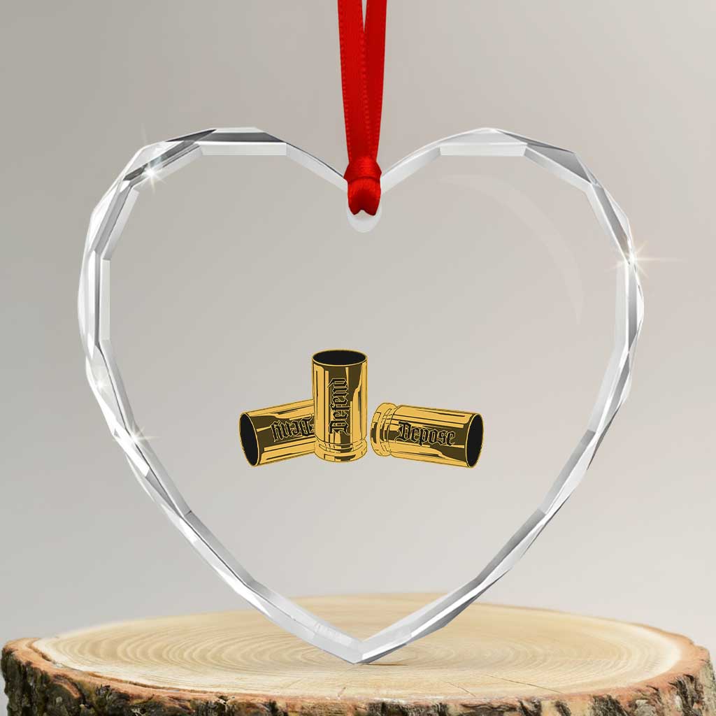 Deny Defend Depose Heart Crystal Glass Ornament Vintage Bullet Shells TS11 Transparent Glass 3'' Heart Print Your Wear