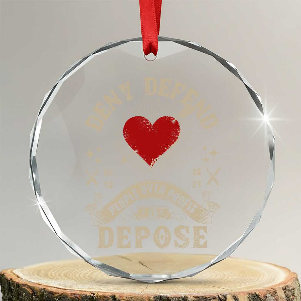Deny Defend Depose People Over Profit Crystal Glass Ornament Vintage Heart Bullet - Print Your Wear