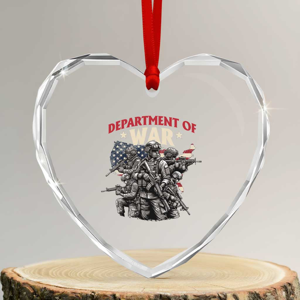 Department of War Est 2025 Heart Crystal Glass Ornament Patriotic Combat Squad Tactical Soldiers Graphic TS02 Transparent Glass 3'' Heart Print Your Wear