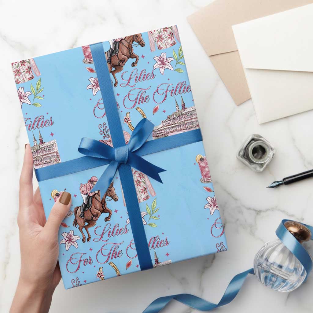 Derby Horse Racing Day Wrapping Paper Roll Lilies For The Fillies Stargazer Lily Flower TS11 Light Blue Print Your Wear