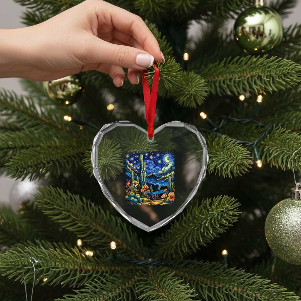 Desert Night Cactus Starry Night Arizona Stars Sky Nature Lover Gift Heart Crystal Glass Ornament