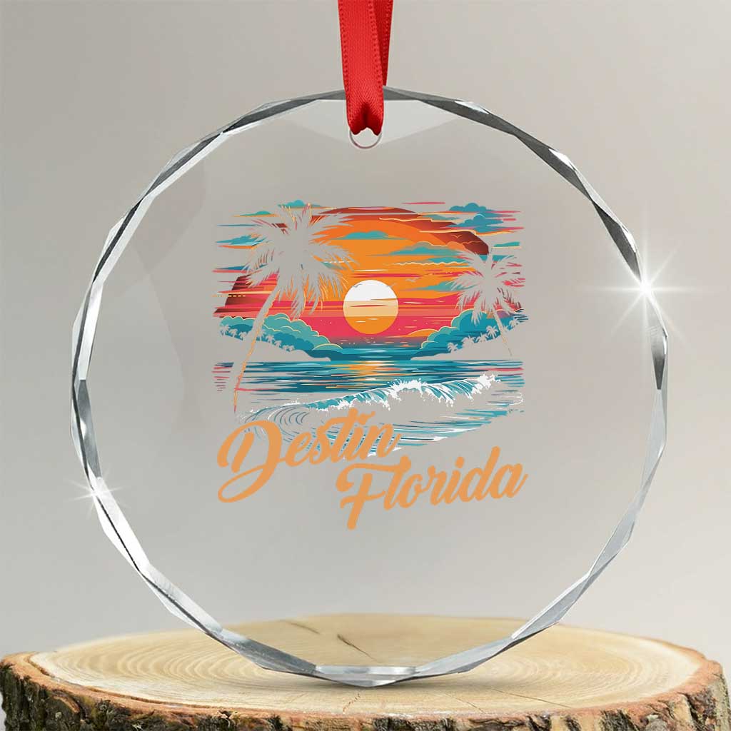 Destin Florida Beach Crystal Glass Ornament Retro Sunset Palm Tree Graphic TS12 Transparent Glass 3'' Circle Print Your Wear