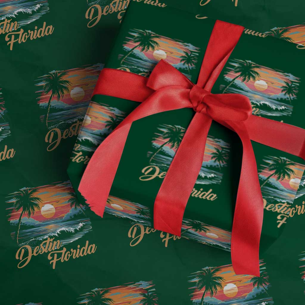 Destin Florida Beach Wrapping Paper Roll Retro Sunset Palm Tree Graphic