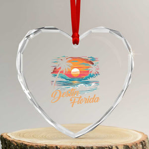 Destin Florida Beach Heart Crystal Glass Ornament Retro Sunset Palm Tree Graphic