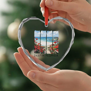 Destin Florida Heart Crystal Glass Ornament Summer Travel Beach Vacation Gift