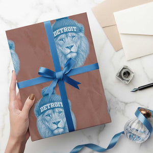 Detroit Football Wrapping Paper Roll Retro Lions Mascot Sport Fan TS10 Mocha Print Your Wear