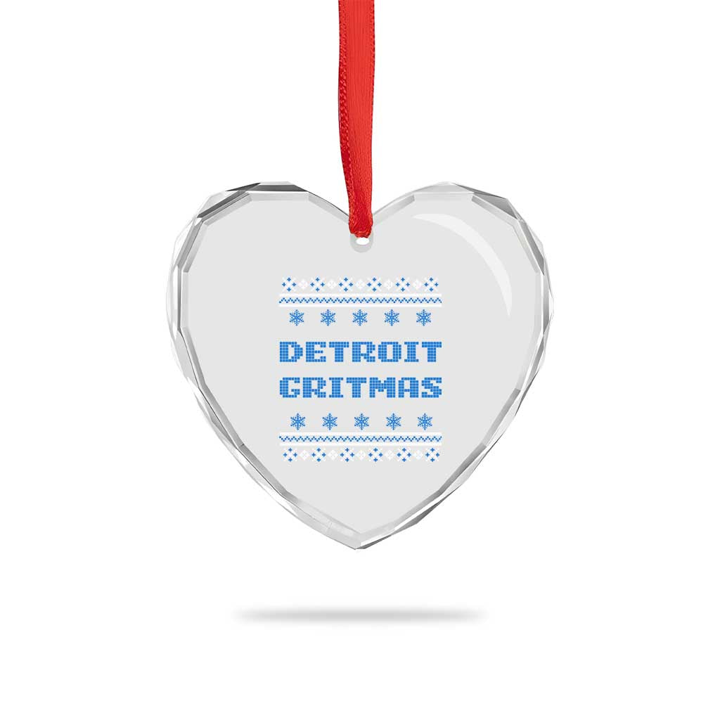 Detroit Ugly Christmas Heart Crystal Glass Ornament Michigan 313 City TS10 Print Your Wear