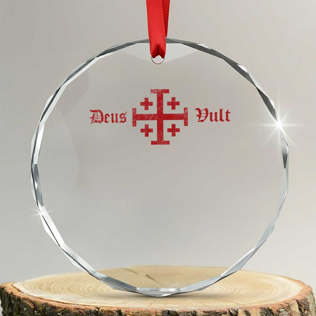 Deus Vult Catholic Knight Templar Crusader Cross Crystal Glass Ornament TS11 Transparent Glass 3'' Circle Print Your Wear