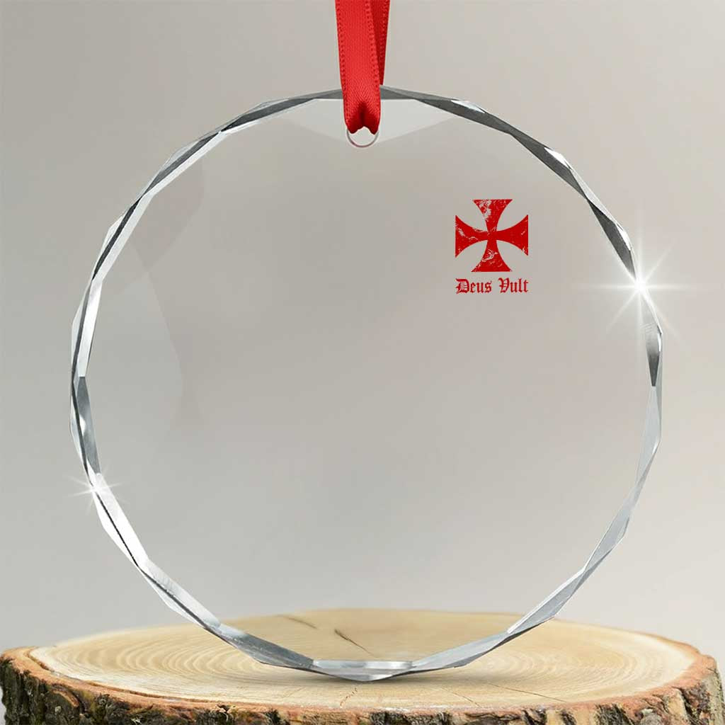 Deus Vult Catholic Knight Templar Crusader Cross Faith Crystal Glass Ornament TS11 Transparent Glass 3'' Circle Print Your Wear