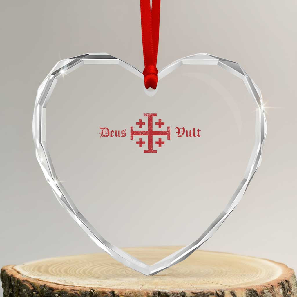 Deus Vult Catholic Knight Templar Crusader Cross Heart Crystal Glass Ornament TS11 Transparent Glass 3'' Heart Print Your Wear