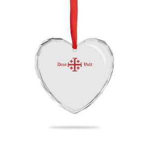 Deus Vult Catholic Knight Templar Crusader Cross Heart Crystal Glass Ornament