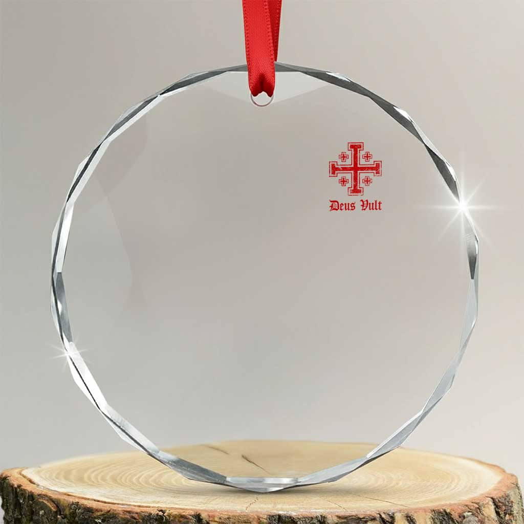 Deus Vult Catholic Knight Templar Jerusalem Cross Crystal Glass Ornament