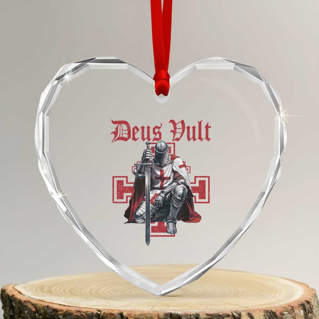 Deus Vult Knight Templar Heart Crystal Glass Ornament Crusader Cross TS10 Transparent Glass 3'' Heart Print Your Wear