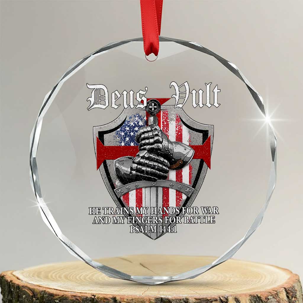 Deus Vult Knights Templar Crystal Glass Ornament He Trains My Hands For War And My Fingers For Battle TS11 Transparent Glass 3'' Circle Print Your Wear