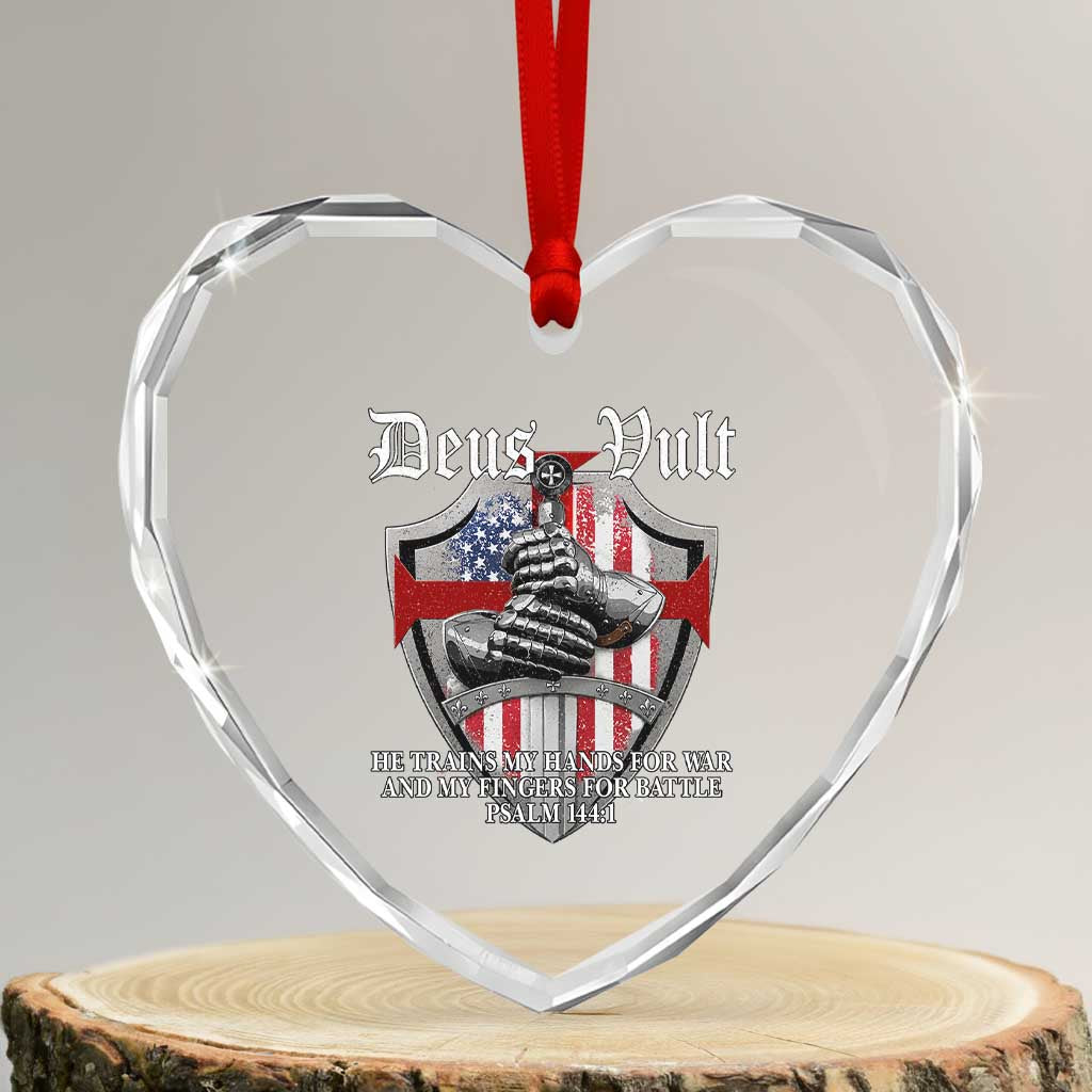 Deus Vult Knights Templar Heart Crystal Glass Ornament He Trains My Hands For War And My Fingers For Battle TS11 Transparent Glass 3'' Heart Print Your Wear