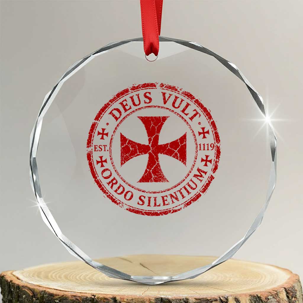 Deus Vult Ordo Silentium Knights Templar Est 1119 Crystal Glass Ornament Crusader Cross