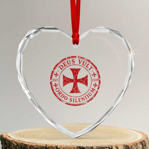 Deus Vult Ordo Silentium Knights Templar Est 1119 Heart Crystal Glass Ornament Crusader Cross