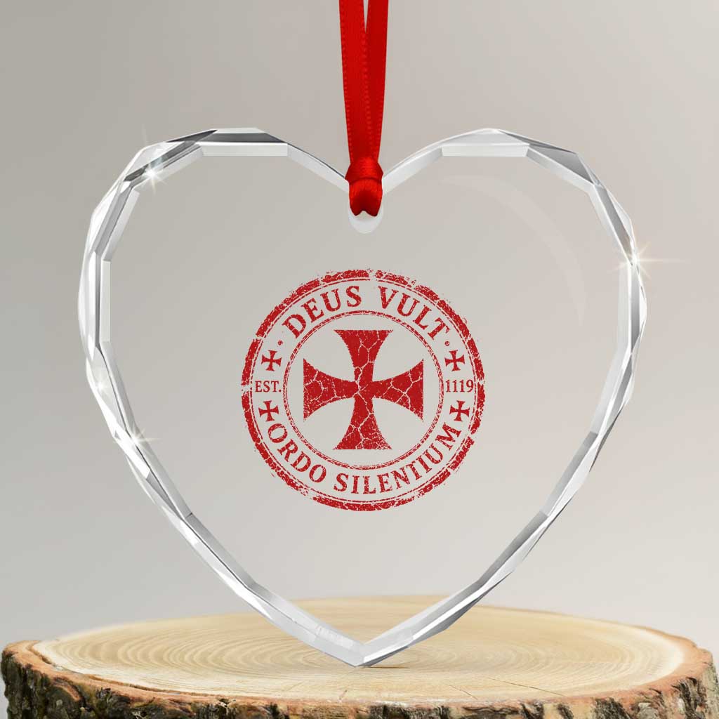 Deus Vult Ordo Silentium Knights Templar Est 1119 Heart Crystal Glass Ornament Crusader Cross TS11 Transparent Glass 3'' Heart Print Your Wear