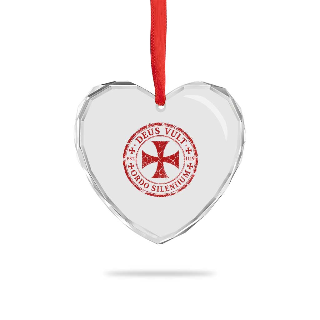 Deus Vult Ordo Silentium Knights Templar Est 1119 Heart Crystal Glass Ornament Crusader Cross