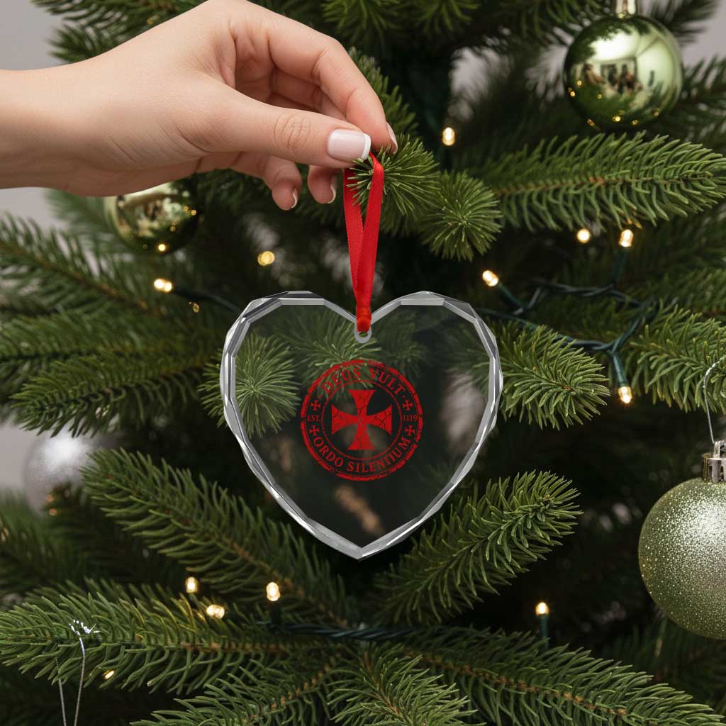 Deus Vult Ordo Silentium Knights Templar Est 1119 Heart Crystal Glass Ornament Crusader Cross