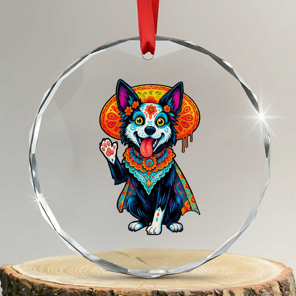 Dia De Los Muertos Border Collie Crystal Glass Ornament Sugar Skull Dog Day Of The Dead Gift