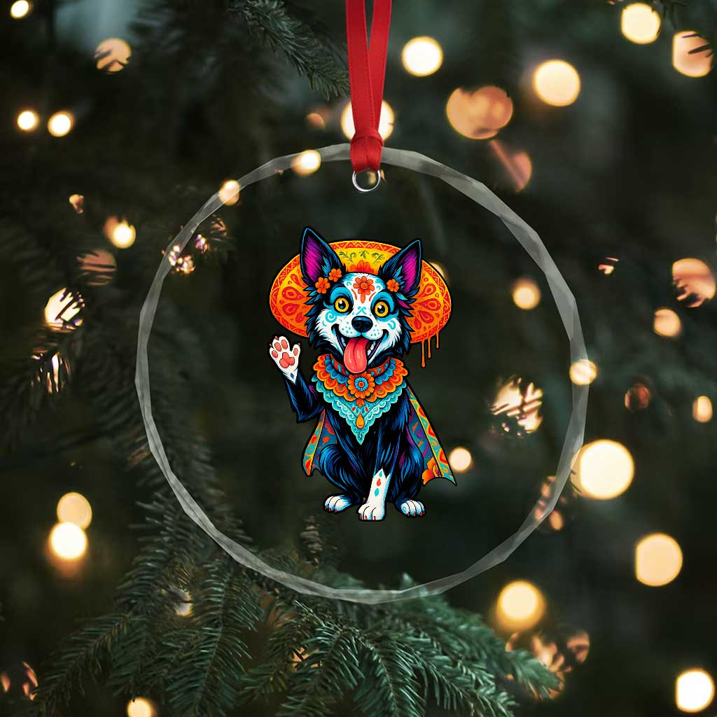 Dia De Los Muertos Border Collie Crystal Glass Ornament Sugar Skull Dog Day Of The Dead Gift