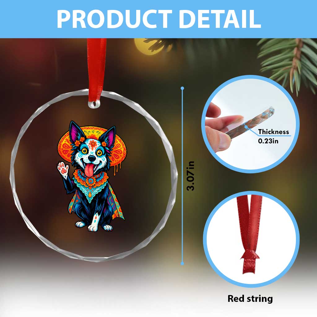Dia De Los Muertos Border Collie Crystal Glass Ornament Sugar Skull Dog Day Of The Dead Gift