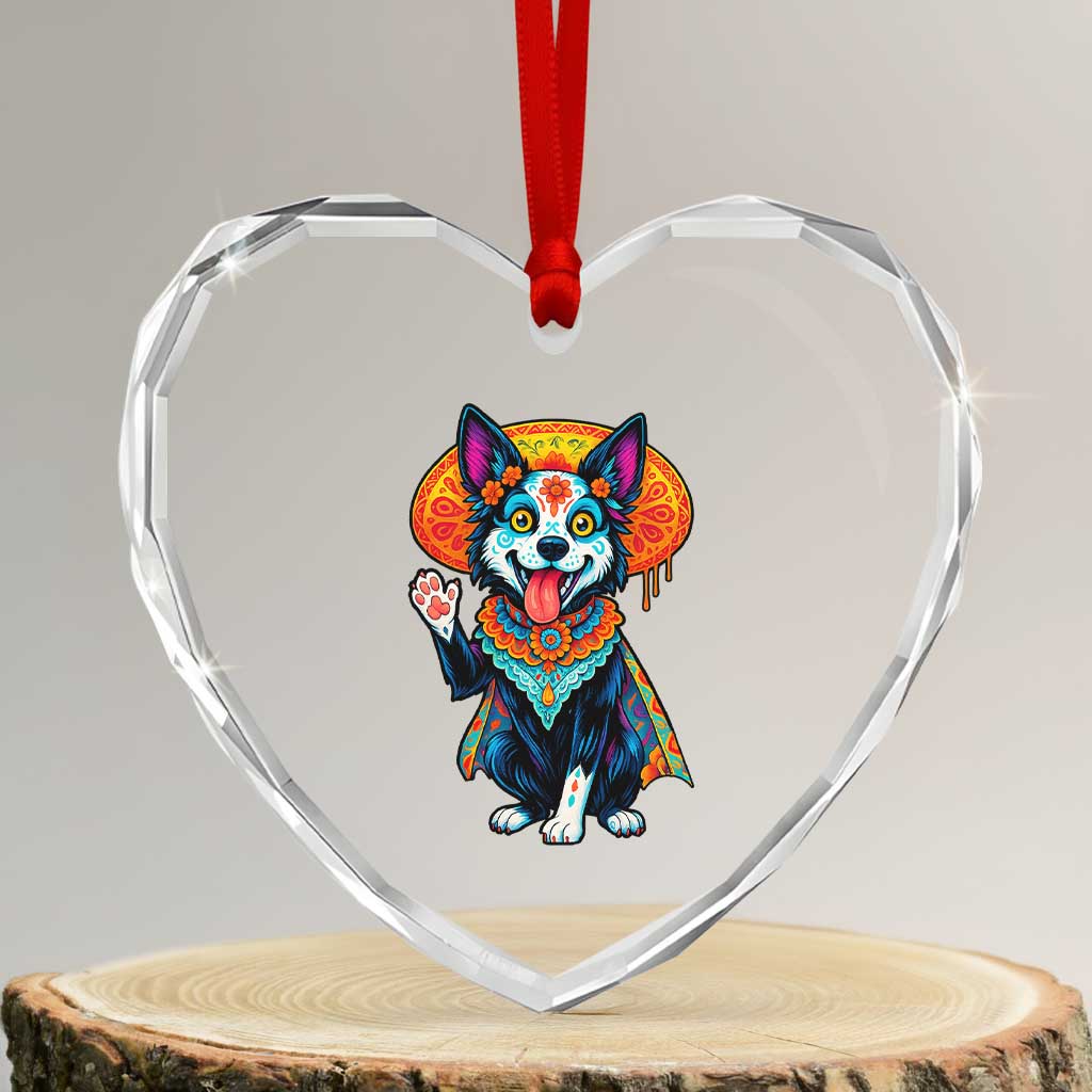 Dia De Los Muertos Border Collie Heart Crystal Glass Ornament Sugar Skull Dog Day Of The Dead Gift TS12 Transparent Glass 3'' Heart Print Your Wear