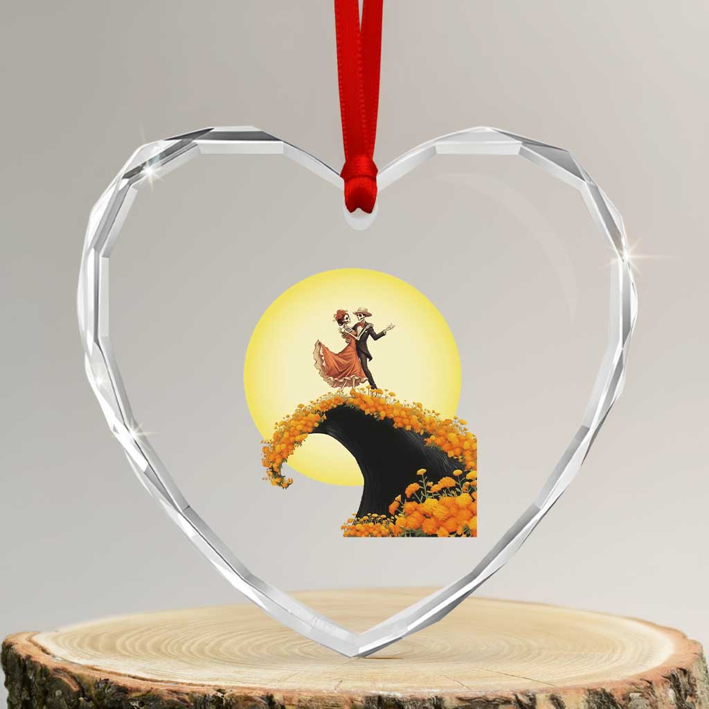 Dia De Los Muertos Heart Crystal Glass Ornament Skeletons Dancing Mexican TS14 Transparent Glass 3'' Heart Print Your Wear