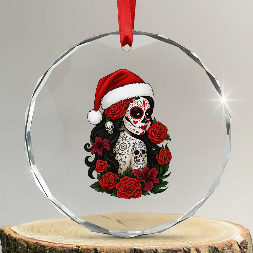 Dia De Los Muertos Mexican Christmas Crystal Glass Ornament Day of the Dead Sugar Skull Women TS14 Transparent Glass 3'' Circle Print Your Wear