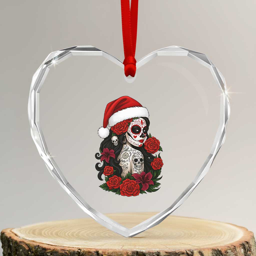 Dia De Los Muertos Mexican Christmas Heart Crystal Glass Ornament Day of the Dead Sugar Skull Women TS14 Transparent Glass 3'' Heart Print Your Wear