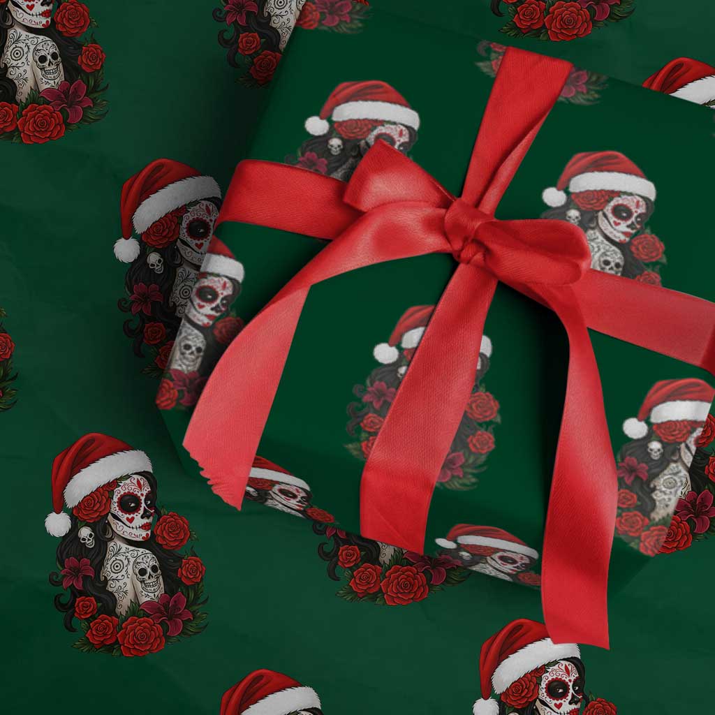 Dia De Los Muertos Mexican Christmas Wrapping Paper Roll Day of the Dead Sugar Skull Women TS14 Green Print Your Wear