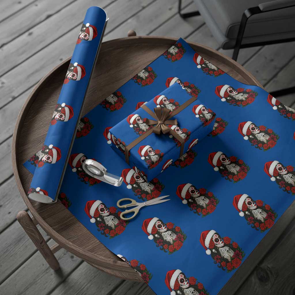 Dia De Los Muertos Mexican Christmas Wrapping Paper Roll Day of the Dead Sugar Skull Women TS14 Blue Print Your Wear