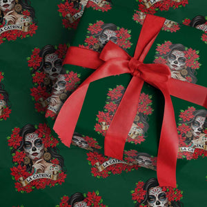 Dia De Los Muertos Mexican Wrapping Paper Roll Day of the Dead Sugar Skull Women TS14 Green Print Your Wear