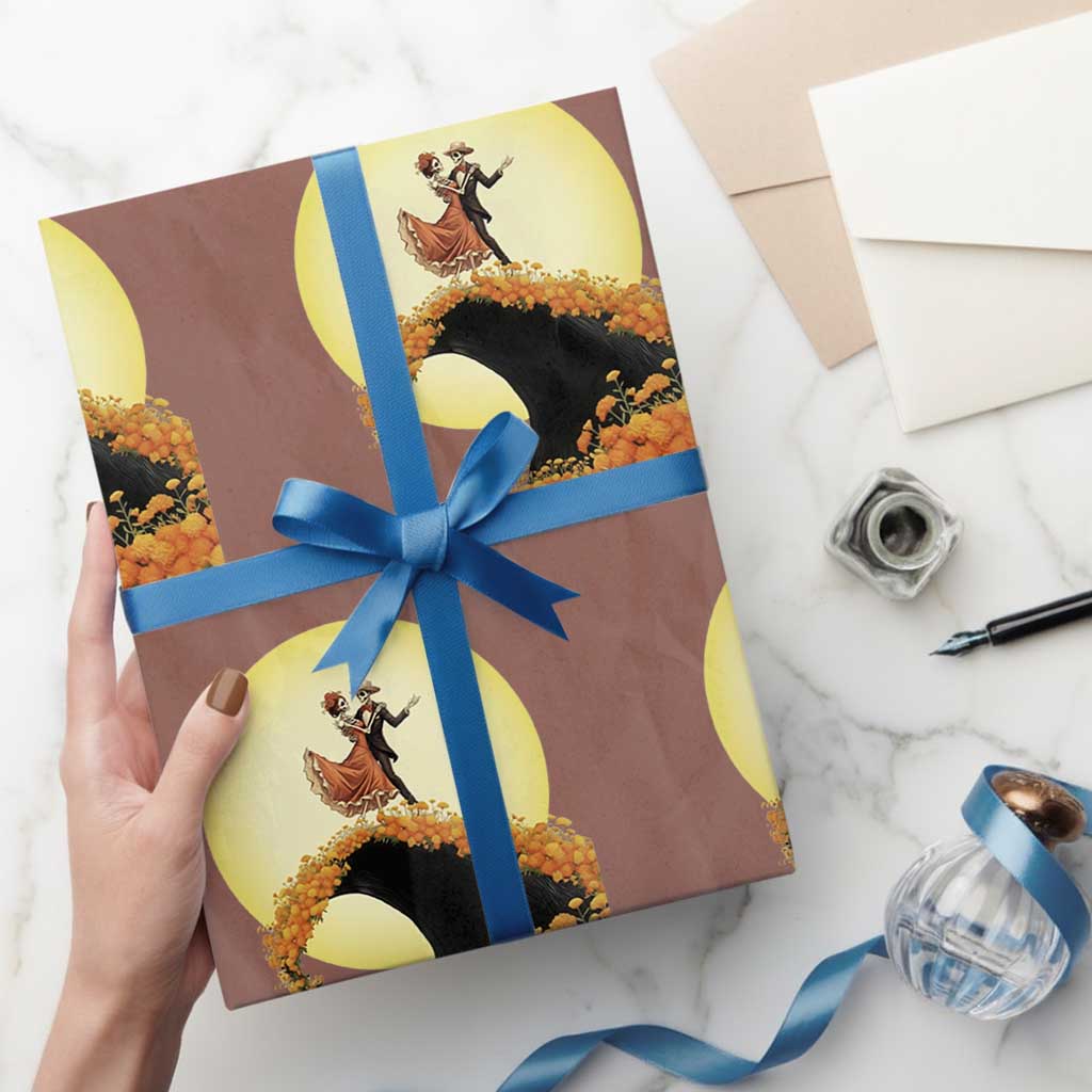 Dia De Los Muertos Wrapping Paper Roll Skeletons Dancing Mexican TS14 Mocha Print Your Wear