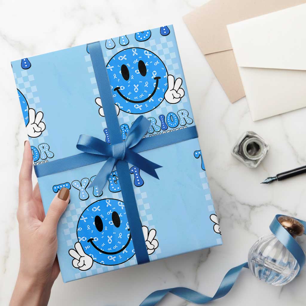 Diabetes Awareness Wrapping Paper Roll Blue Ribbon T1D Warrior Support Squad Retro Groovy TS02 Light Blue Print Your Wear