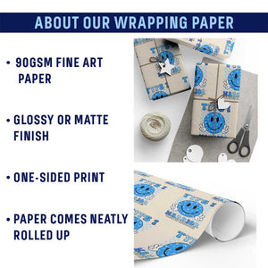 Diabetes Awareness Wrapping Paper Roll Blue Ribbon T1D Warrior Support Squad Retro Groovy TS02 Print Your Wear
