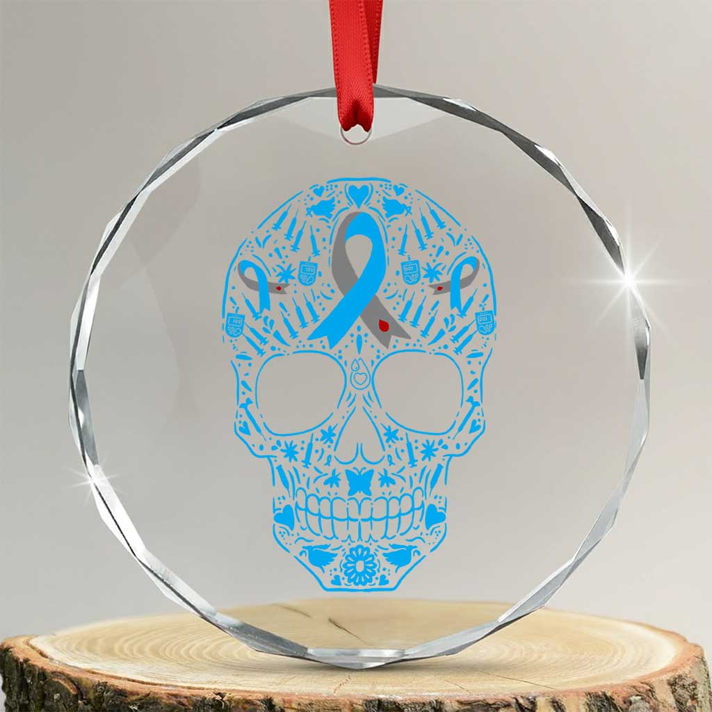 Diabetes Awareness Skull Crystal Glass Ornament Blue Ribbon T1D Support Sugar Skull TS10 Transparent Glass 3'' Circle Print Your Wear