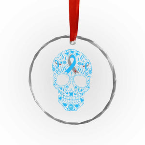 Diabetes Awareness Skull Crystal Glass Ornament Blue Ribbon T1D Support Sugar Skull - Print Your Wear