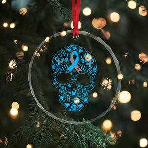 Diabetes Awareness Skull Crystal Glass Ornament Blue Ribbon T1D Support Sugar Skull - Print Your Wear