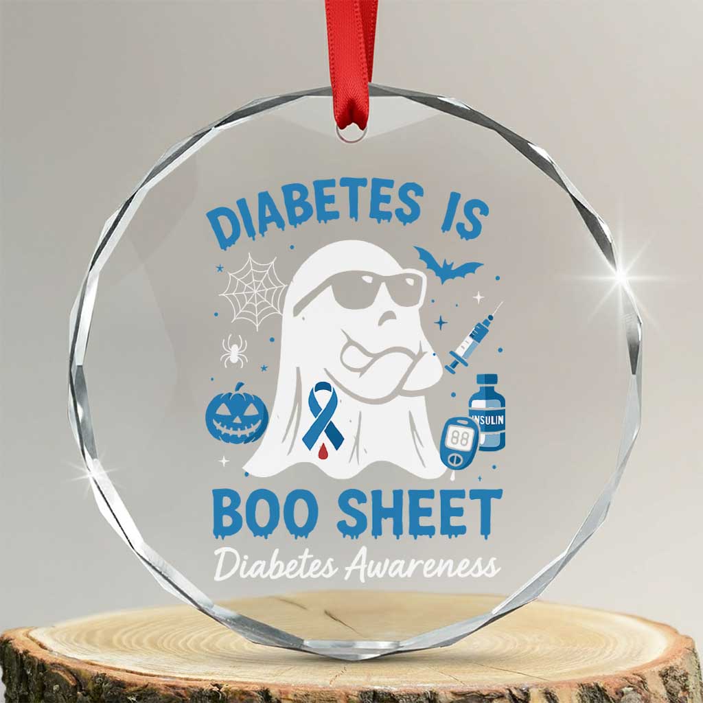 Diabetes is Boo Sheet Crystal Glass Ornament Funny Halloween Ghost Diabetes Type 1 2 Awareness TS10 Transparent Glass 3'' Circle Print Your Wear