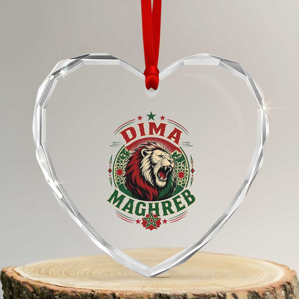 Dima Maghreb Morocco Lion Roar Heart Crystal Glass Ornament Proud Patriotic Moroccan Spirit Heritage Support TS02 Transparent Glass 3'' Heart Print Your Wear
