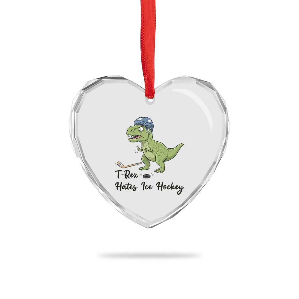 Dino Hates Ice Hockey Heart Crystal Glass Ornament Funny Ice Sports Dinosaur Gift TS12 Print Your Wear