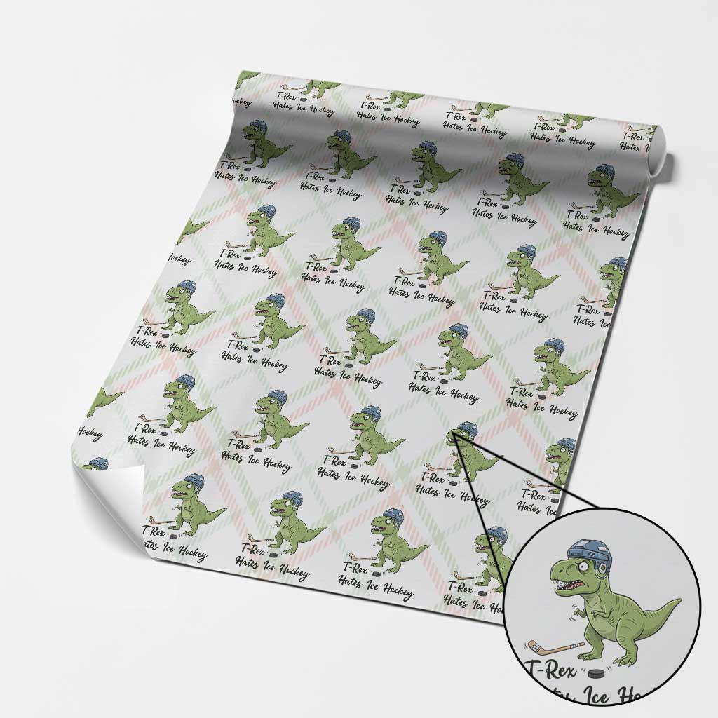 Dino Hates Ice Hockey Wrapping Paper Roll Funny Ice Sports Dinosaur Gift TS12 Christmas Plaid Print Your Wear