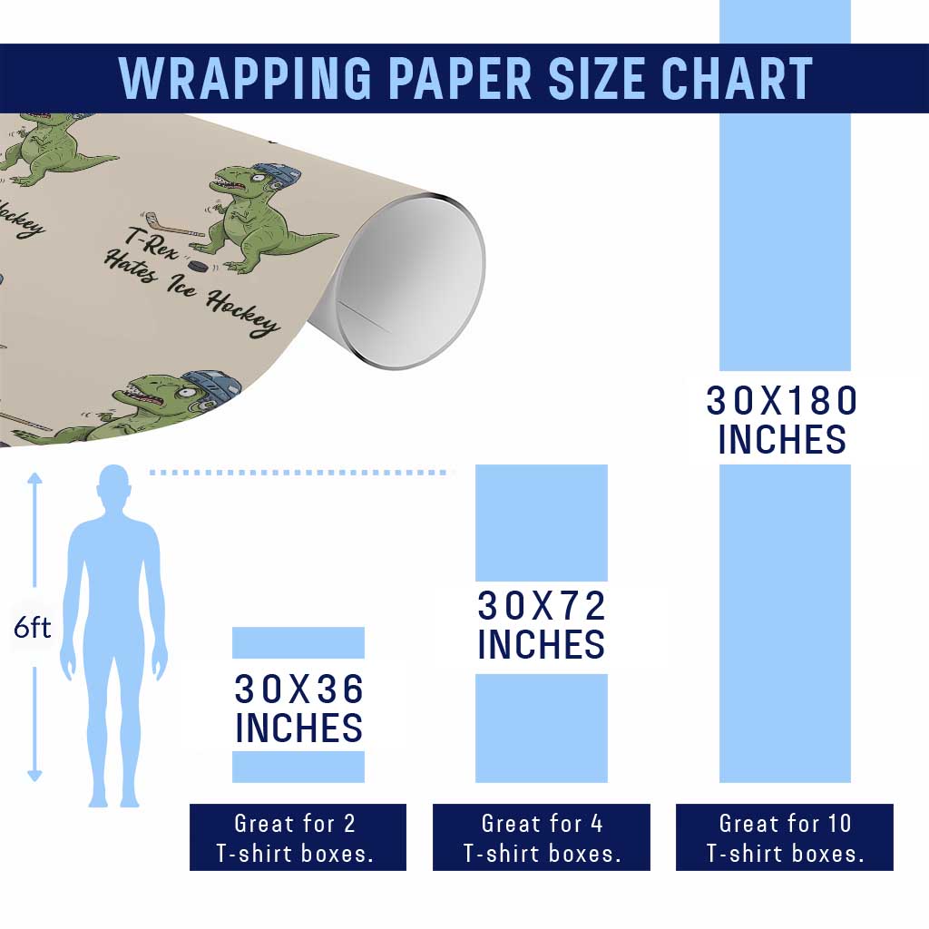 Dino Hates Ice Hockey Wrapping Paper Roll Funny Ice Sports Dinosaur Gift TS12 Print Your Wear