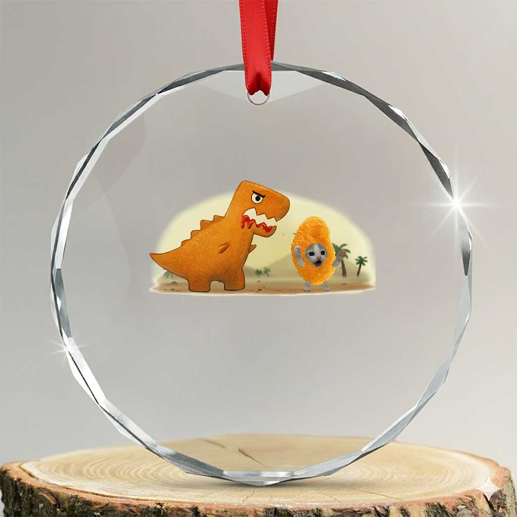 Dino Nuggets Chasing Cat Crystal Glass Ornament Funny Nugget Lover Gift TS12 Transparent Glass 3'' Circle Print Your Wear