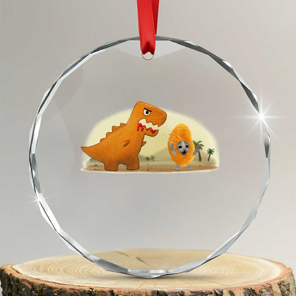 Dino Nuggets Chasing Cat Crystal Glass Ornament Funny Nugget Lover Gift TS12 Transparent Glass 3'' Circle Print Your Wear